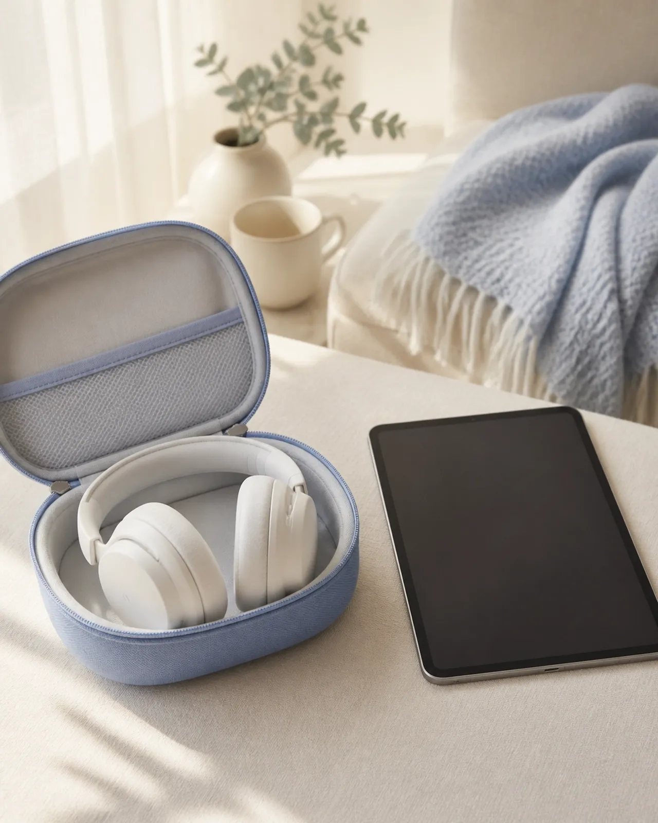 A Grab-N-Go Music Kit: a durable carry case holding a custom Healing Headset and a resource flyer, with room for a mini-iPad (not included)
